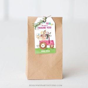 Editable Farm Favor Tags Tags Pink Farm Birthday Thank you tags Barnyard Gift Tags Pink Tractor Birthday Template PRINTABLE Corjl 0155 image 2