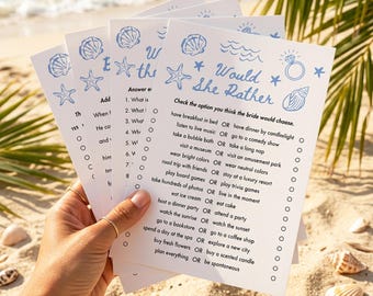 Paquete de juegos editables para despedida de soltera con temática costera: Brindis en la playa, fiesta de despedida de soltera en la costa. Descarga digital. Plantilla imprimible de Canva 0574.