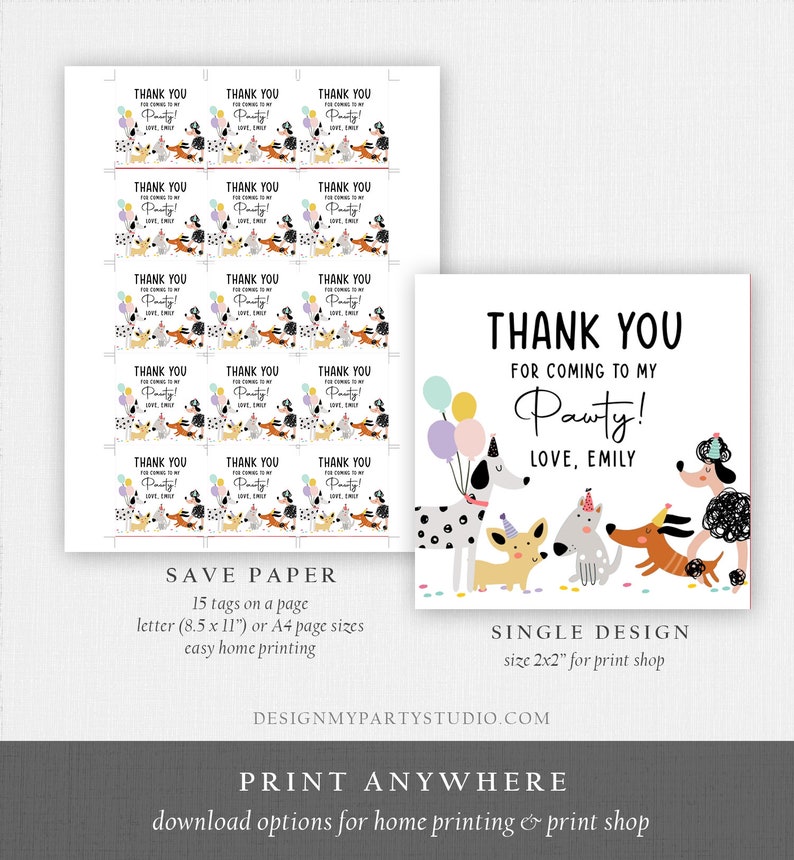 Editable Dog Favor Tags Puppy Dog Birthday Thank You Tag Girl - Etsy