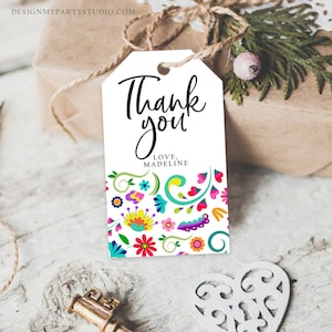 Editable Floral Fiesta Favor Tags First Fiesta Thank You Tags Mexican ...