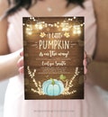 Editable Little Pumpkin Baby Shower Invitation Blue Pumpkin Patch Autumn Fall Rustic Baby Boy Sprinkle Digital Template Printable 0015