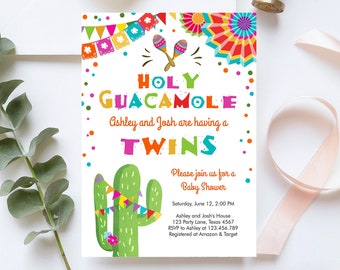 Modifiable Holy Guacamole Fiesta Baby Shower Invitation jumeaux cactus mexicain succulent petit Señor Senorita on the way Corjl modèle 0045