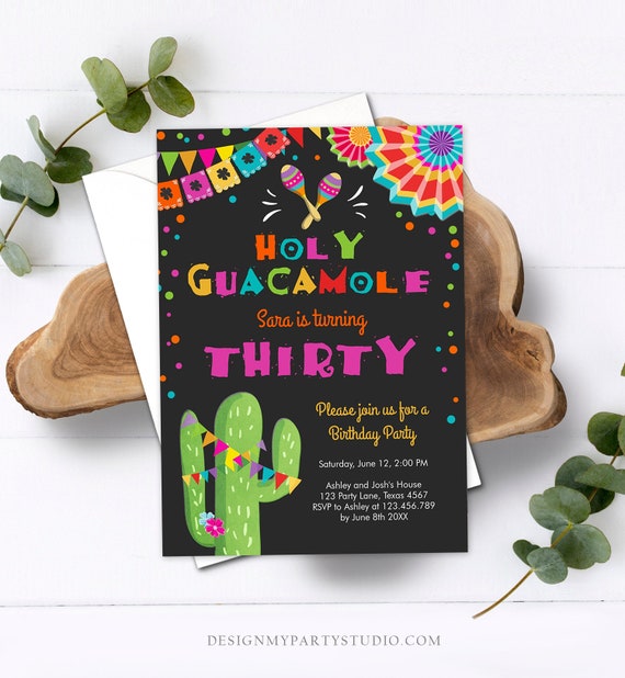 Editable ANY AGE Fiesta Birthday Invitation Holy Guacamole Adult Mexican Thirty Birthday Party Cactus 30th Corjl Template Printable 0045 Il_570xn