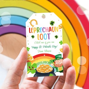 Bearbeitbarer St. Patrick's Day Tag Kobold Beute Tag Glück Lehrer Schule Kinder Klassenzimmer Regenbogen Gold Shamrock Digitale Vorlage Corjl 0451 Bild 1