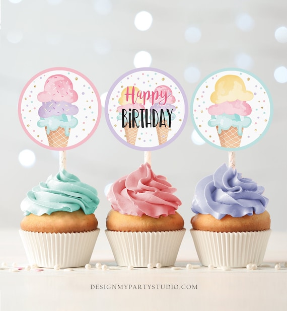 Ice Cream Cupcake Toppers Favor Tags Ice Cream Birthday Party ...