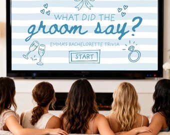 Editable Bachelorette Game Bridal Shower Game What Did The Groom Say Template Slideshow Trivia Game Instant Download Canva Template
