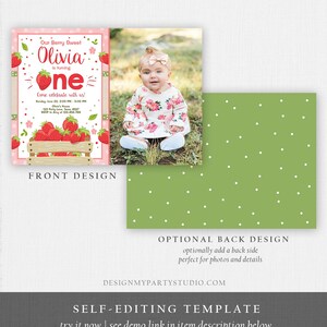 Editable Strawberry Birthday Invitation Girl First Birthday Berry Sweet Pink Download Printable Invitation Template Digital Corjl 0091 image 4