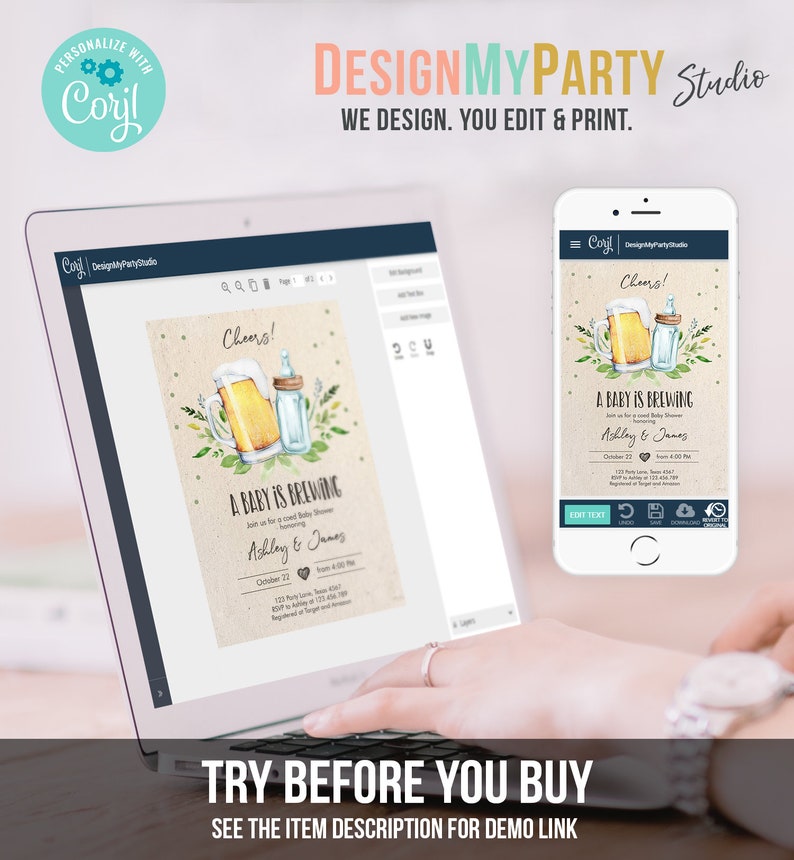 Editable A Baby is Brewing Invitation Bottle and Beers Baby Shower Cheers Coed Couples Shower Download Printable Template Corjl 0190 image 6