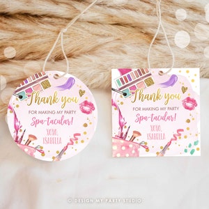 Etiquetas de regalo editables para fiesta de spa, etiquetas de agradecimiento para fiesta de glamour, etiquetas de regalo para cumpleaños de niña, etiquetas de regalo rosa glamorosas, plantilla digital Corjl 0420