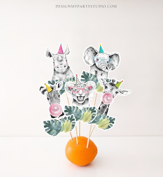 Printable Party Animals Centerpieces Safari Animals Birthday Party Jungle Cake Topper Table Decor Zoo Wild One Decorations DIY Digital 0322 Il_570xn
