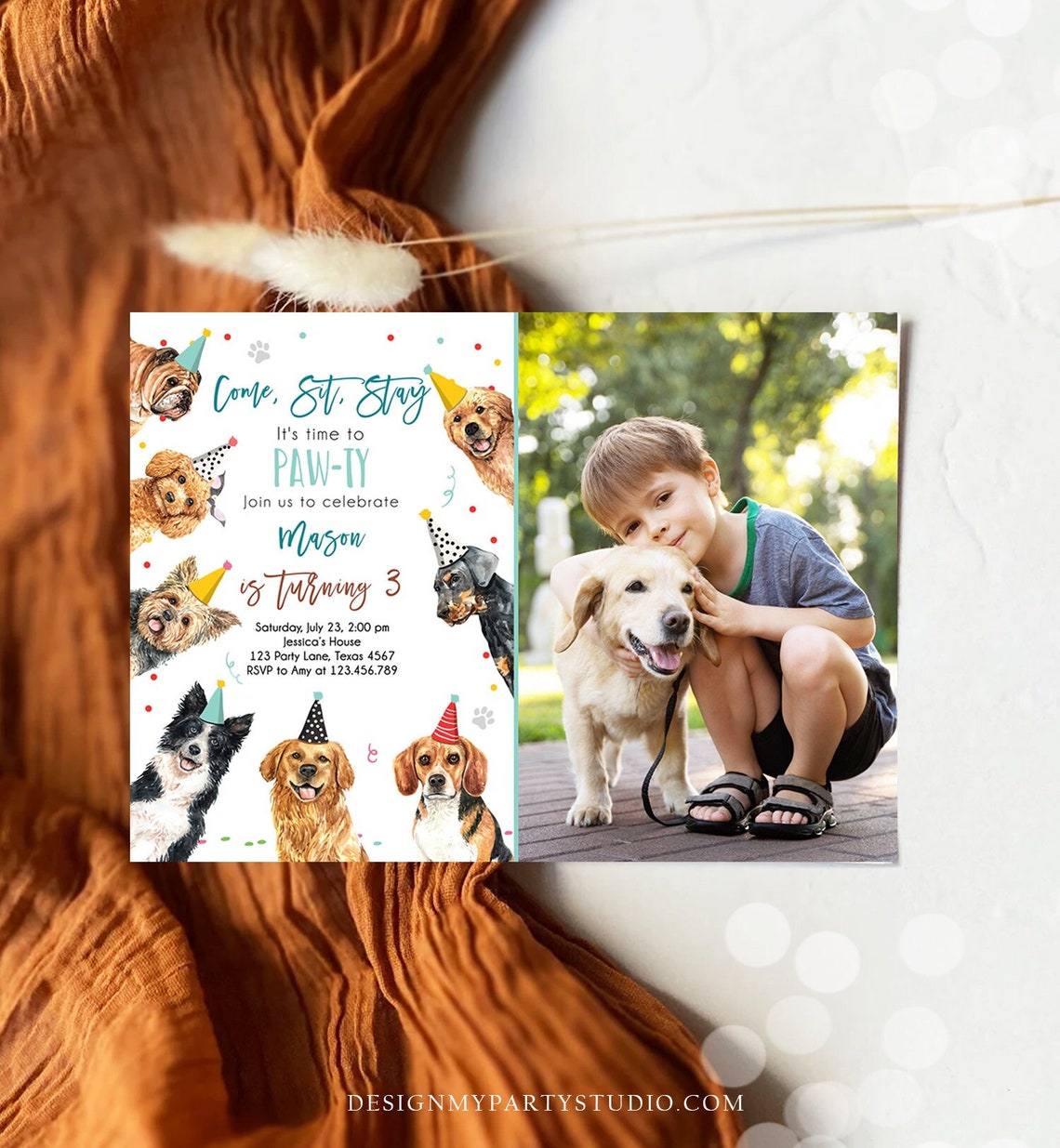 Editable Dog Birthday Party Invitation Puppy Birthday Invite Boys Blue ...