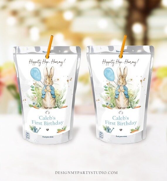 Editable Peter Rabbit Capri Sun Labels Juice Pouch Labels Bunny Birthday Rustic Watercolor Juice Cup Download Corjl Template Printable 0351 Il_570xn