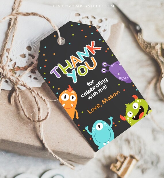 Editable Little Monster Favor Tags Monsters Birthday Thank You Tags Monster Bash Boy Monster Party Decor Girl Template Corjl PRINTABLE 0058 Il_570xn