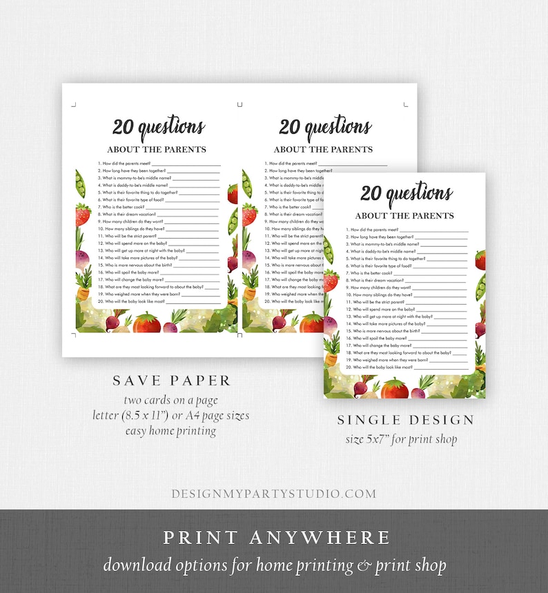 Editable Questions About the Parents Baby Shower Game Locally Grown Farmers Market Fruit Vegetables Farm Barn Corjl Template Printable 0144 image 4