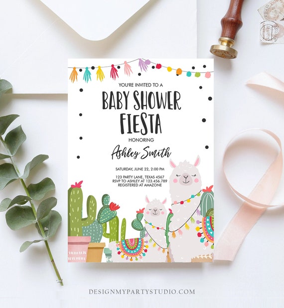 Editable Llama Baby Shower Invitation Alpaca Fiesta Shower Cactus Mexican Coed Couples Shower Download Printable Corjl Template Digital 0079 Il_570xn
