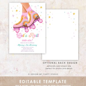 Editable Roller Skate Birthday Party Invitation Let's Roll Skating Kids ...