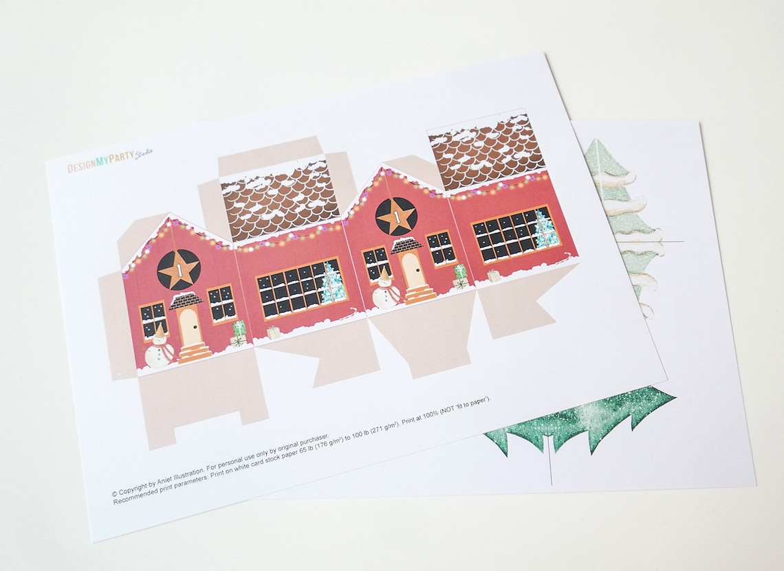 Printable Advent Calendar Houses DIY Paper Christmas Village Etsy