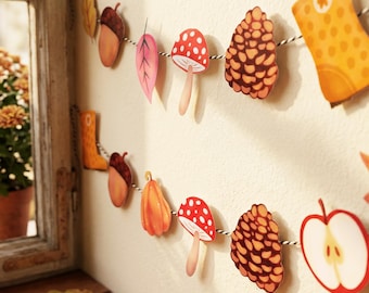 Fall Banner Autumn Banner Fall Garland Leaves Mushroom Nursery Classroom Decoration Party Decor Instant Download DIY Printable Digital 0516