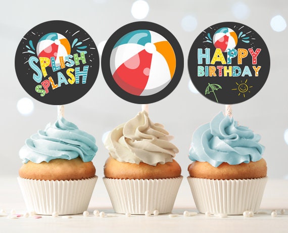 Pool Party Cupcake Toppers Favor Tags Boy Pool Birthday Party Decoration Summer Birthday Blue Splish Splash Download Digital Printable 0169 By Design My Party Studio Catch My Party