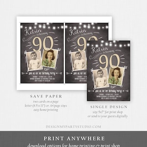 Editable ANY AGE 90th Birthday Invitation Chalkboard Rustic Adult Birthday Ninety Photo Vintage Printable Invitation Corjl Template 0230 image 5