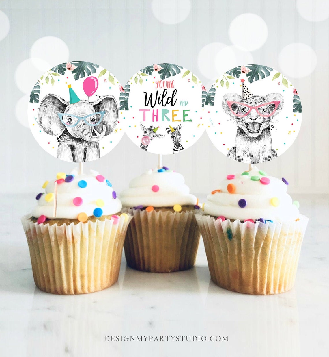 Party Animals Cupcake Toppers Favor Tags Birthday Party Etsy