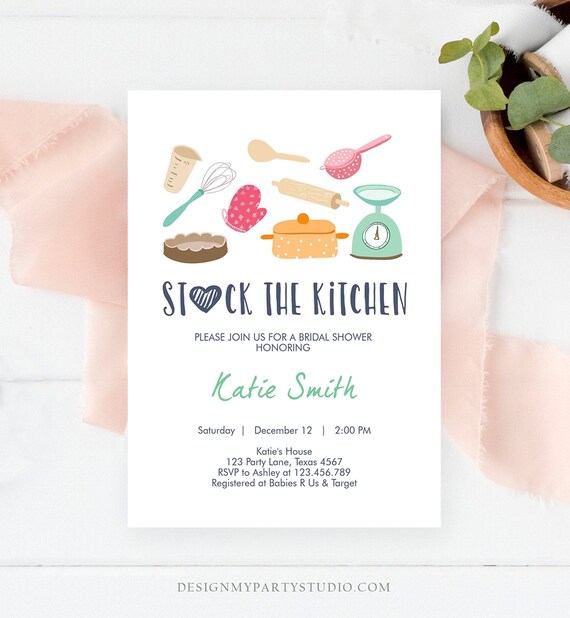 Editable Stock the Kitchen Bridal Shower Invitation Cooking Kitchen Shower Pink Invite Pots and Pans Download Printable Template Corjl 0219 Il_570xn