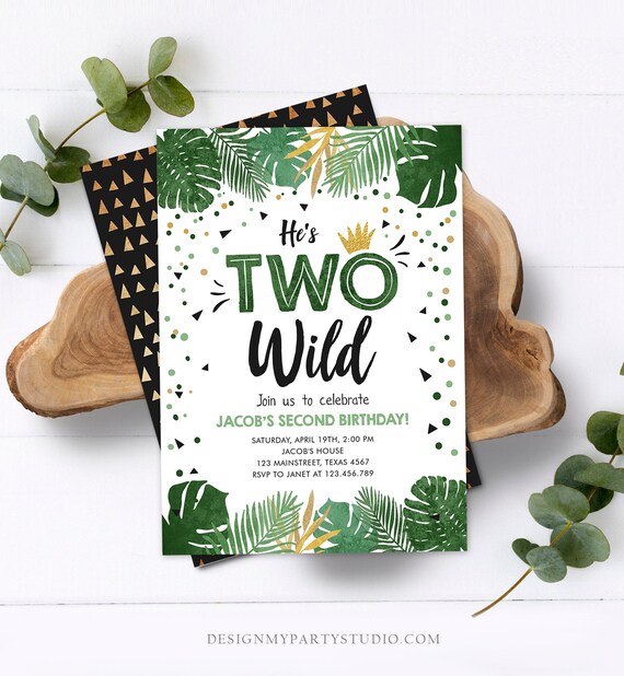 Editable Two Wild Birthday Invitation Boy Tropical Safari Boy Gold Jungle Second Birthday 2nd Download Corjl Template Printable 0332 Il_570xn