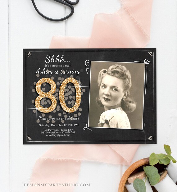 Editable ANY AGE Surprise Birthday Invitation Adult 80th Party Rustic ...