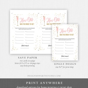 Editable How Old Was the Bride Bridal Shower Game Brunch Bubbly Photo ...
