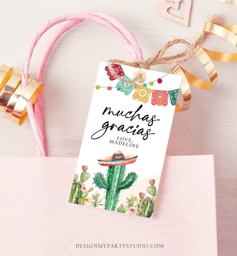 Editable Cactus Fiesta Favor Tags Fiesta Thank You Tags Mexican Muchas Gracias Bridal Shower Succulent Couples Shower Corjl Template 0404 image 4