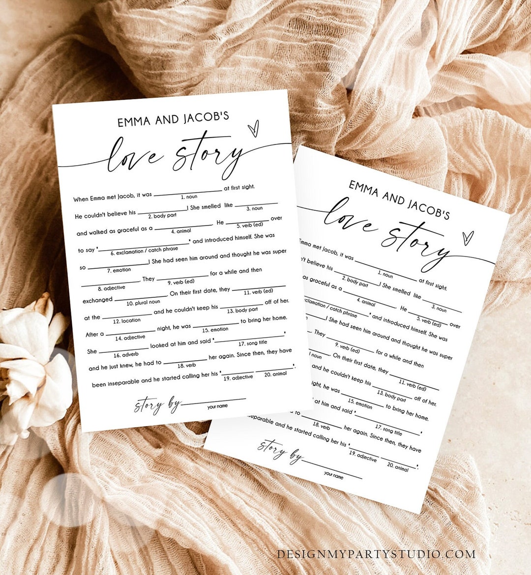 Editable Love Story Mad Libs Bridal Shower Game Minimalist - Etsy