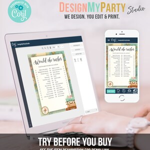 Editable Would She Rather Bridal Shower Game Travel Would the Bride Wedding Shower Activity Vintage Map Party Corjl Template Printable 0044 image 5