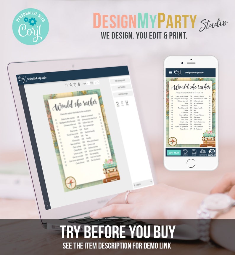 Editable Would She Rather Bridal Shower Game Travel Would the Bride Wedding Shower Activity Vintage Map Party Corjl Template Printable 0044 image 5