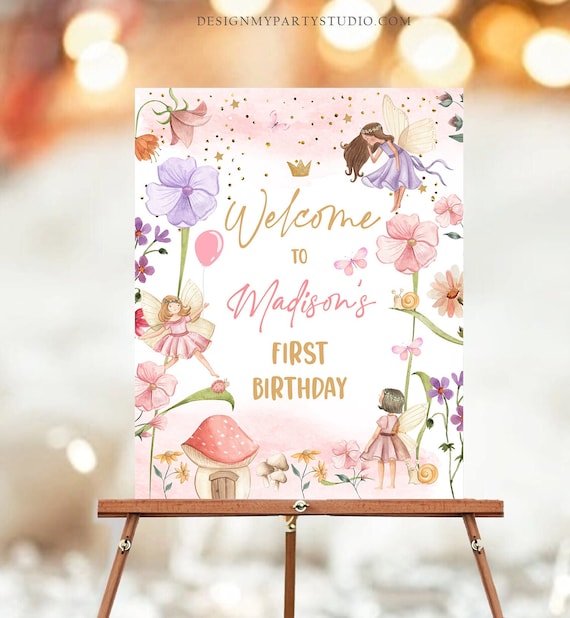 Editable Fairy Birthday Welcome Sign Fairy Garden Sign Whimsical Welcome Enchanted Forest Birthday Girl Digital Template Printable 0406