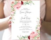 Editable Botanical Flowers Wedding Invitation Floral Greenery Bridal Shower Pastel Pink Peony Colors Digital Corjl Template Printable 0167 Il_170x135