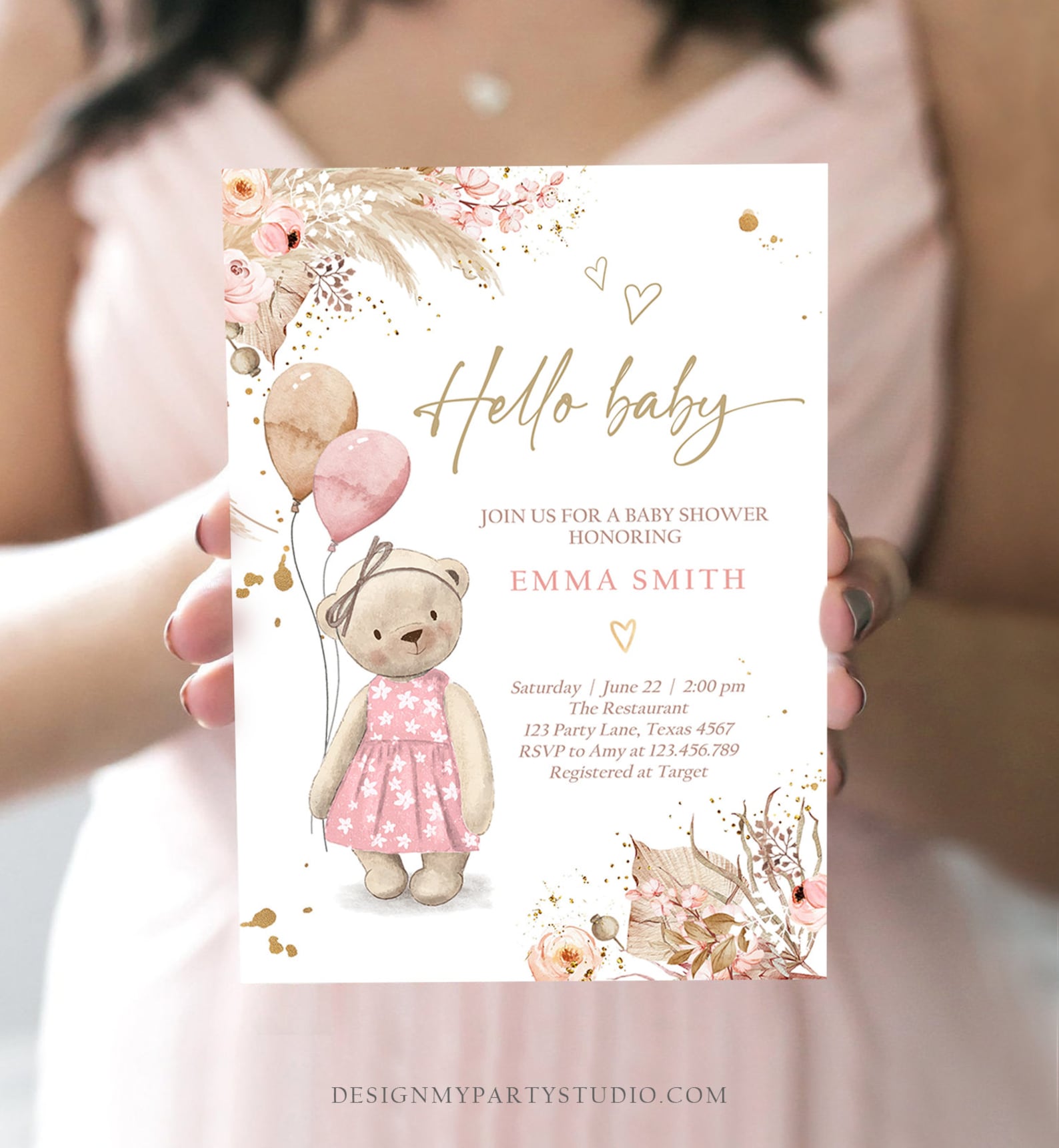 Editable Boho Teddy Bear Baby Shower Invitation We Can Bearly - Etsy