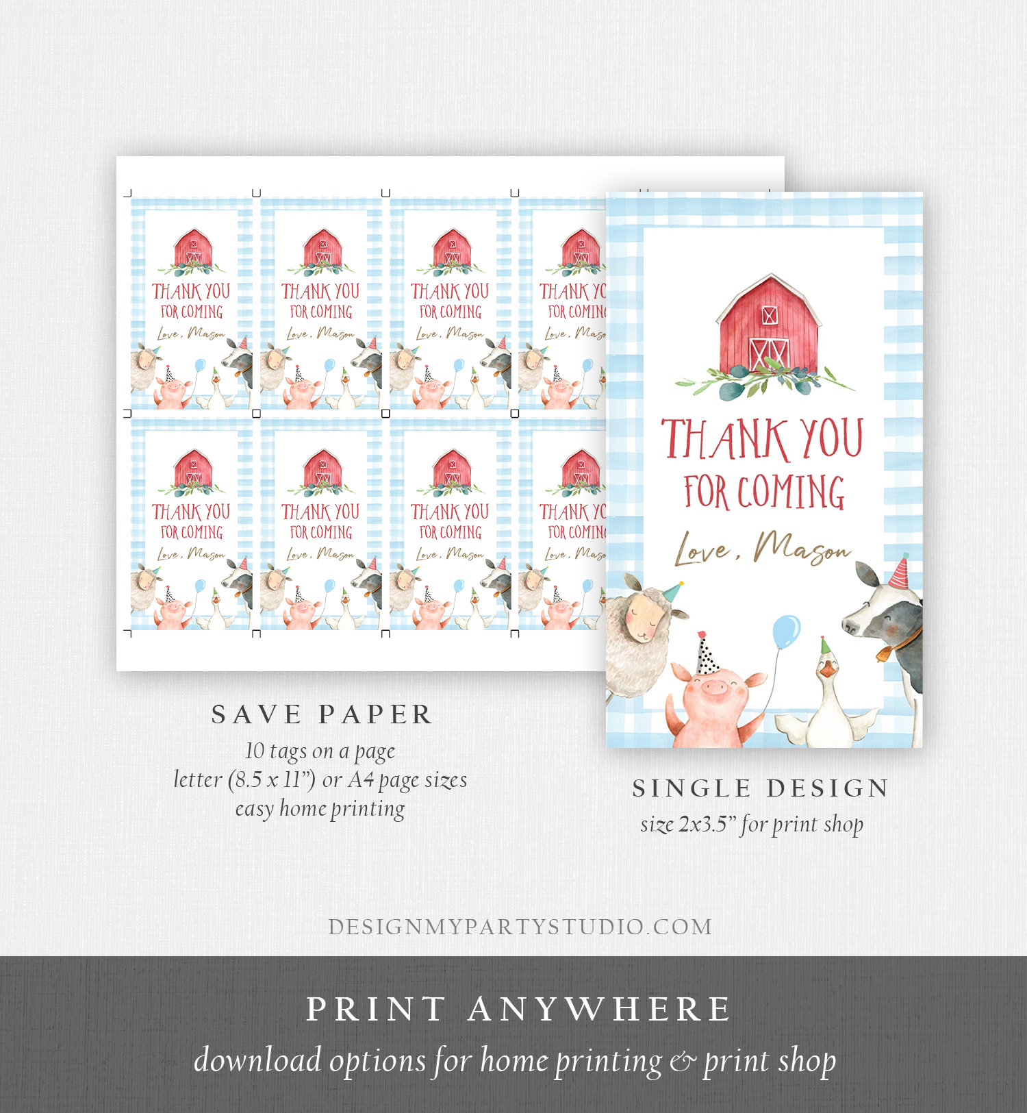 Editable Farm Favor Tags Tags Boy Farm Birthday Thank You Tags Barnyard ...