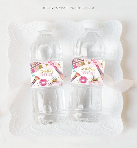 Editable Spa Party Water Bottle Labels Spa Birthday Party Girl Glamour