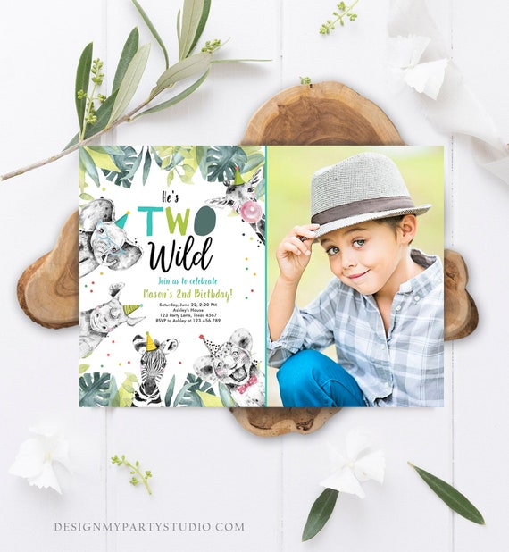 Editable Two Wild Birthday Invitation Boy First Birthday 1st Safari Animals Jungle Zoo Party Animals Digital Corjl Template Printable 0322 Il_570xn