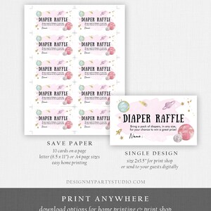 Space Theme Raffle Editable Outer Space Diaper Raffle Ticket Space Baby Shower Girl ...