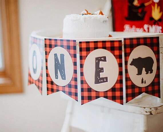 POP Parties Woodland Reindeer 'ONE' Banner - Lumberjack 1st Birthday Party Decor, High Chair Banner - View #3