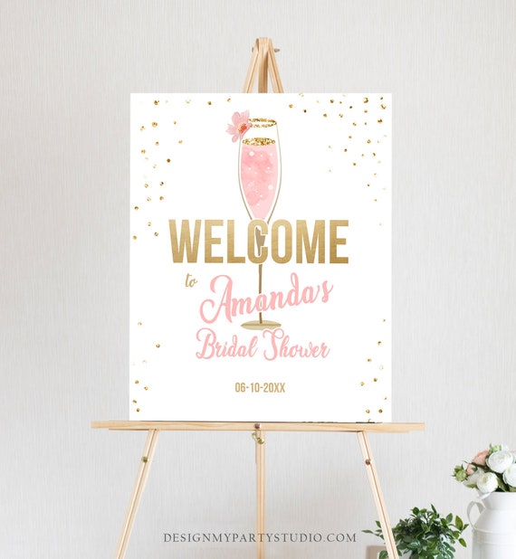Editable Brunch and Bubbly Welcome Sign Bridal Shower Floral Champagne Gold Pink Wedding Shower Welcome Sign Digital Corjl Template 0150 Il_570xn