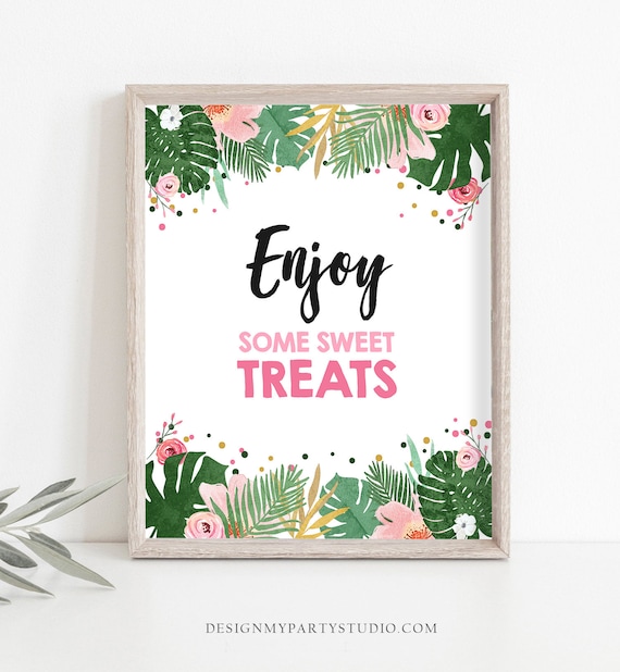 Enjoy Some Sweet Treats Birthday Sign Boy Safari Animals Party Wild One Snack Tropical Girl Gold Jungle Zoo Table Sign Decor Printable 0332 Il_570xn