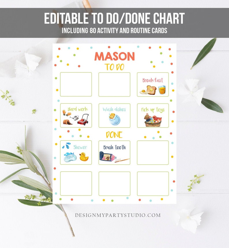 Editable Visual Schedule Kids Daily Routine Chart 80 Cards Chores School Homeschool To Do Preschoolers Calendar Daycare Corjl Template 0341 image 1