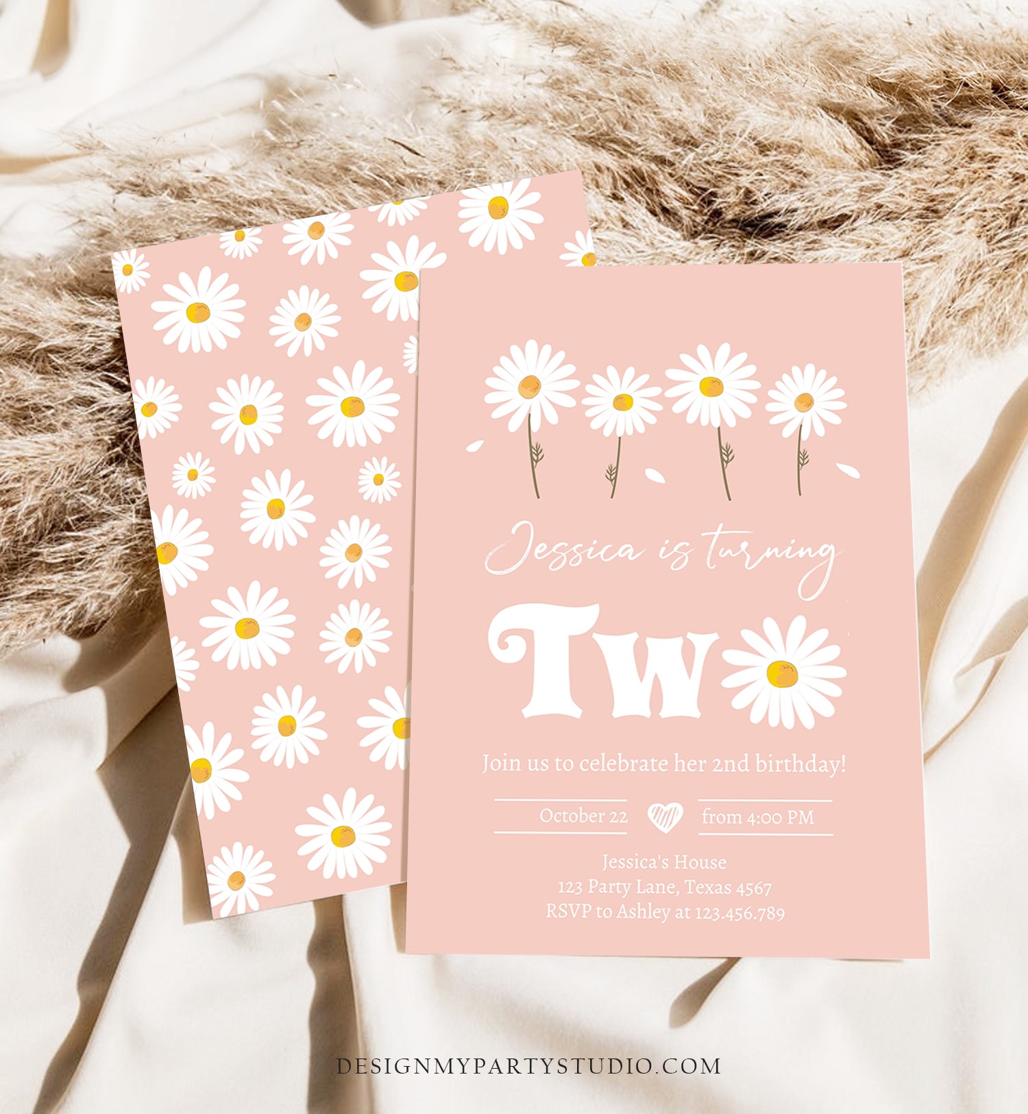 Editable Daisy Birthday Party Invitation 2nd Birthday Two Etsy UK