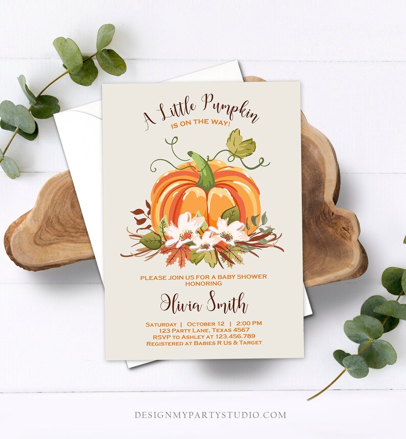 Editable Pumpkin Baby Shower Invitation Rustic Gender Neutral Etsy