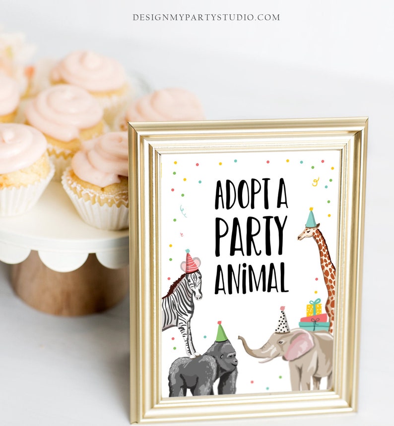 Adopt an Animal Birthday Sign Table Decor Party Animals Birthday Wild One Animals Zoo Safari Table Sign Zoo Party Jungle PRINTABLE 0142 image 2