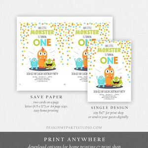 Editable Little Monster Birthday Invitation First Birthday Party Monsters Boy Confetti 1st Orange Blue One Printable Corjl Template 0058 image 5