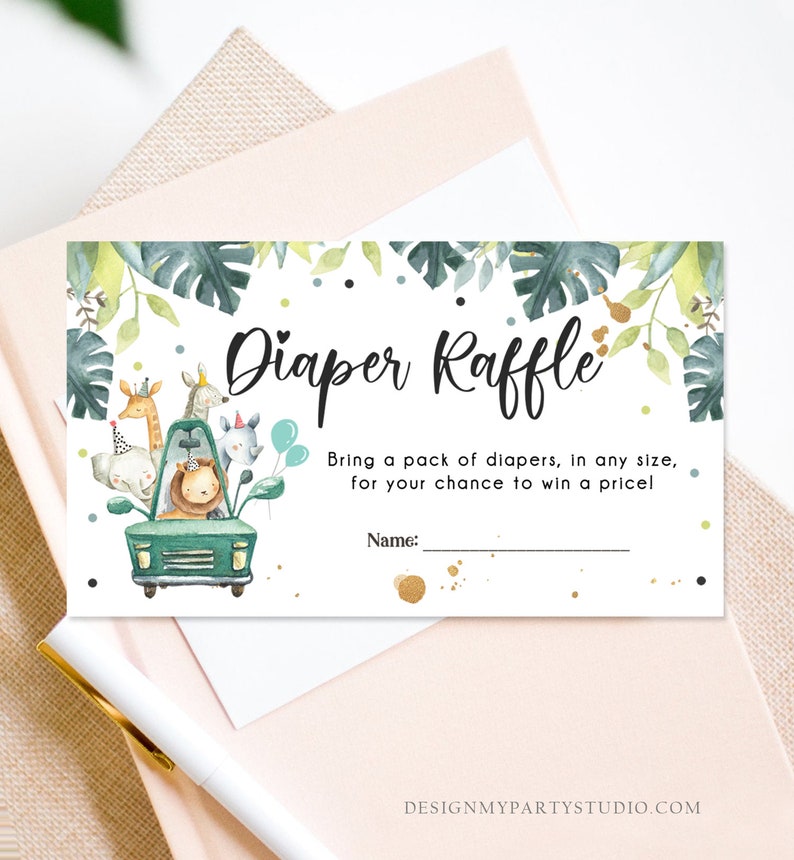 Editable Drive By Diaper Raffle Ticket Baby Shower Safari Etsy