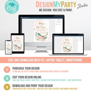 May include: A digital design template displayed on various devices, including a computer, tablet, and phone. The design features the text "Baby It's Cold Outside" with a festive winter theme. The image also includes instructions for editing and downloading.